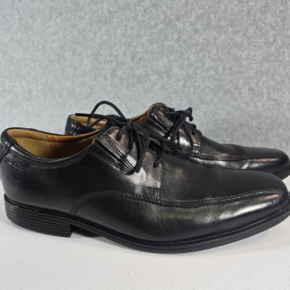 Clarks Mens Tilden Walk Black Leather Derby Shoes Square Toe Oxford 8.5 M